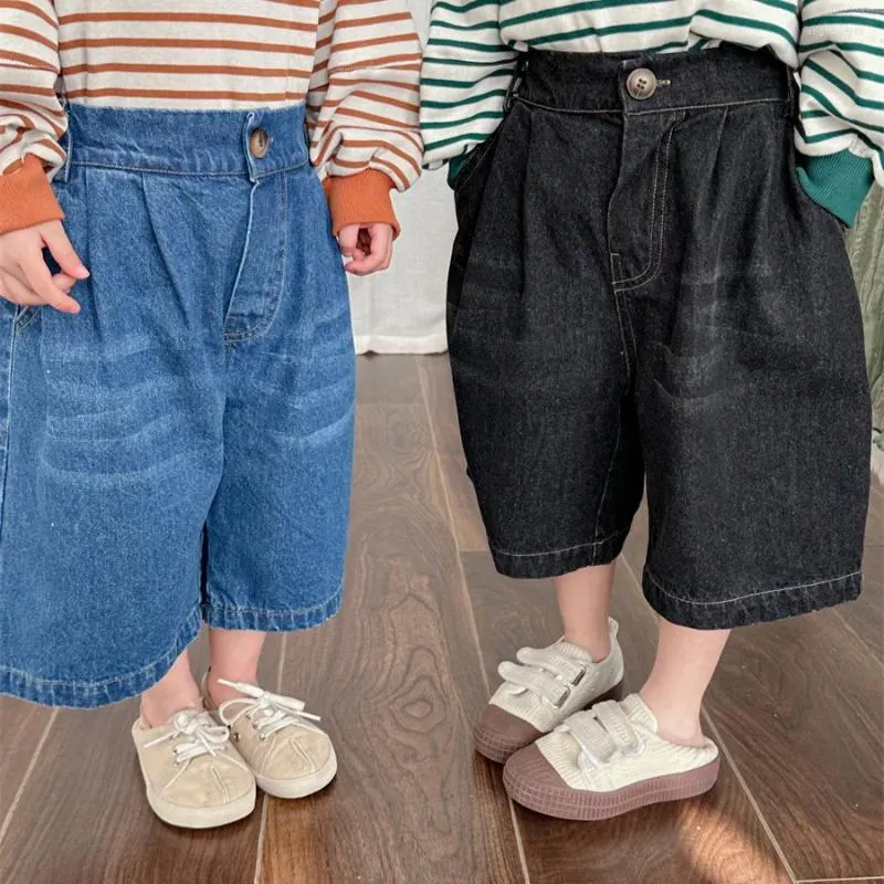 Trousers Children Clothing Kids Denim Pants 2024 Spring And Summer Jeans Straight Leg Boys Girls Simple Style Wide