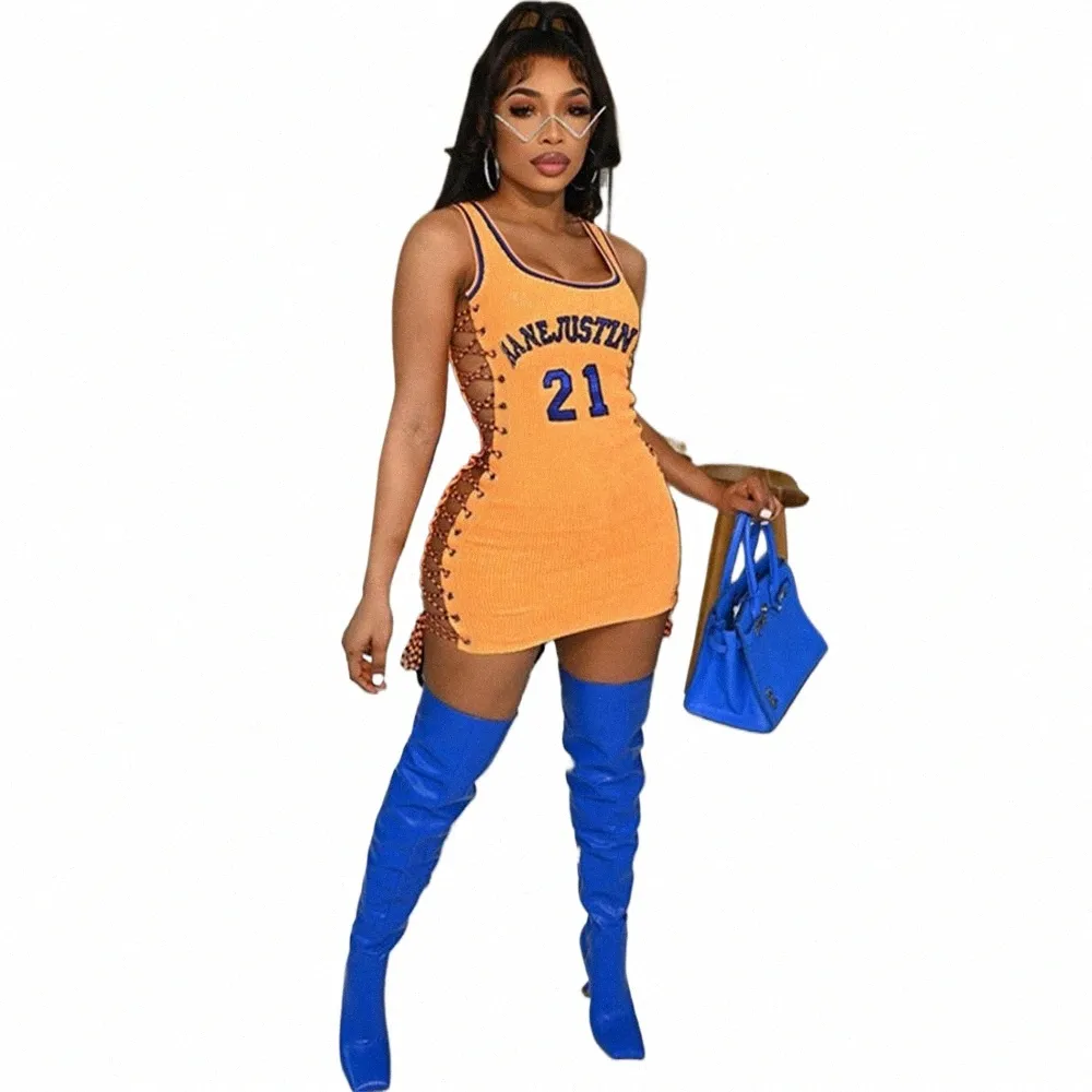 Fagadoer Sporty Fi Lantejoulas Dr Side Hollow Out Lace-up Basketball Jersey Dres Verão 2022 Sexy Streetwear Outfits 3XL P1Sv #