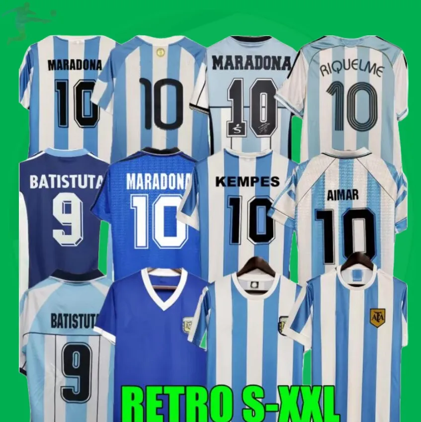 1978 1986 1998 Argentiniens Retro-Fußballtrikot Maradona 1996 2000 2001 2006 2010 Kempes Batistuta Riquelme HIGUAIN KUN AGUERO CANIGGIA AIMAR Fußballtrikots
