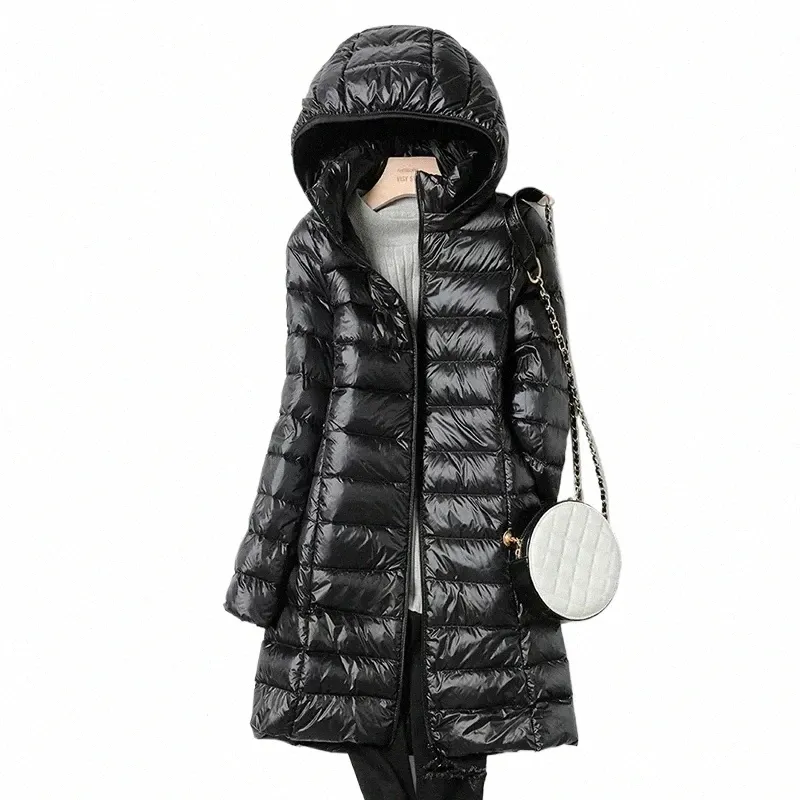 Frauen Daunenjacke LG Ultraleichter dünner Mantel Herbst-Winter-beiläufige Pufferjacke Slim mit Kapuze Parka-Mantel Loose Fit weibliche Kleidung q8sC #