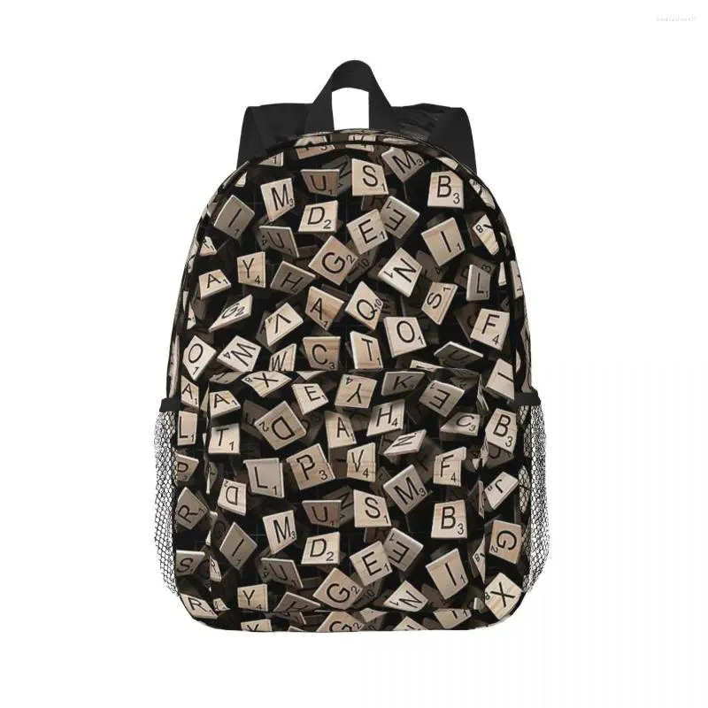 Plecak Scrabble Tile Madness Wzór plecaków Boys Bookbag Cartoon Cartoon School Torby