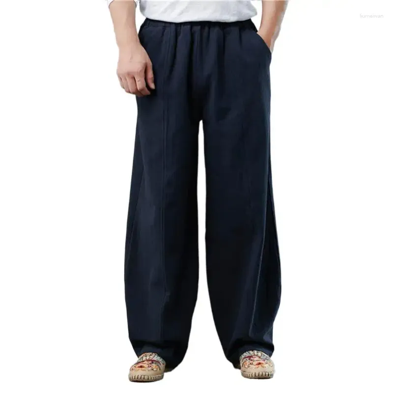 Men's Pants 2024 Summer Autumn Style Straight Men Chinese Wide Leg Casual Loose Cotton Linen Trousers Plus Size M-8XL