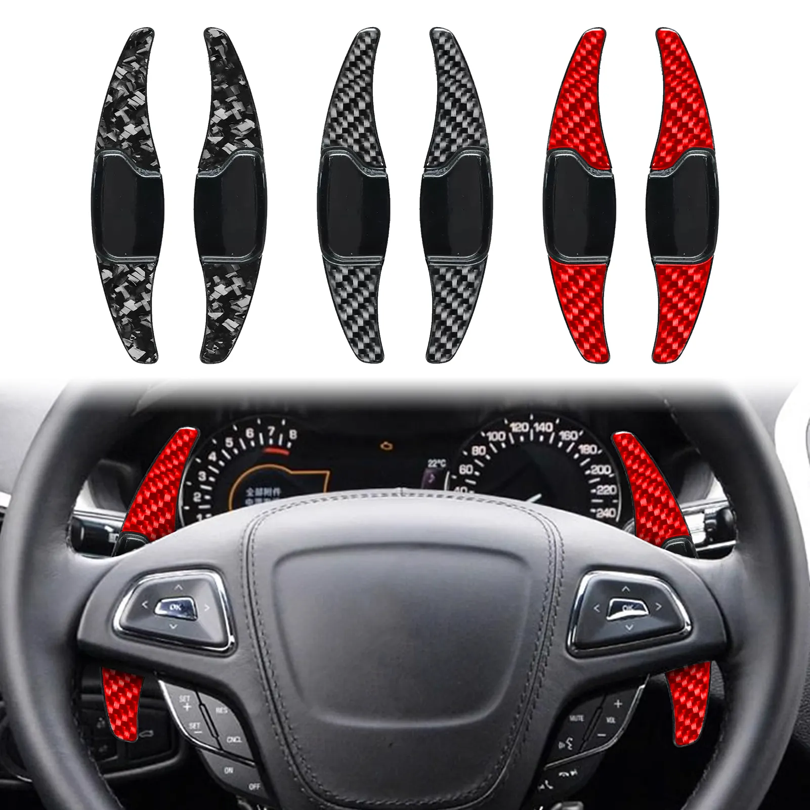 Carbon ABS Shift Paddle Shifter Fork för Lincoln MKC MKS MKX MKZ Gear Paddles Stickers