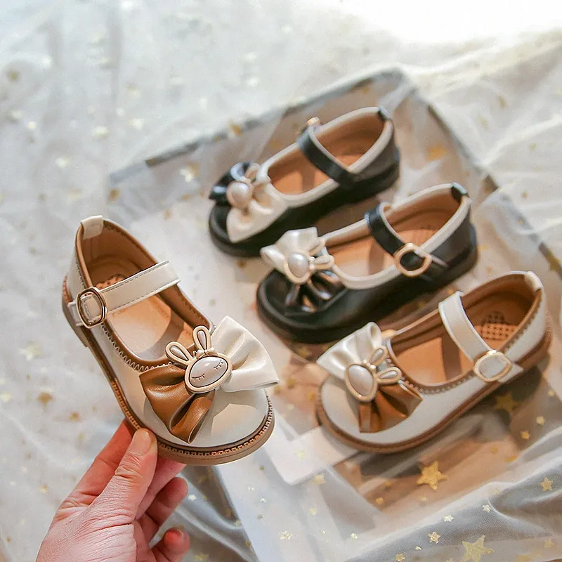 Обувь принцессы для девочек с бантом, детская кожаная обувь, черная детская повседневная обувь с защитой ног для малышей, 23-35 лет #