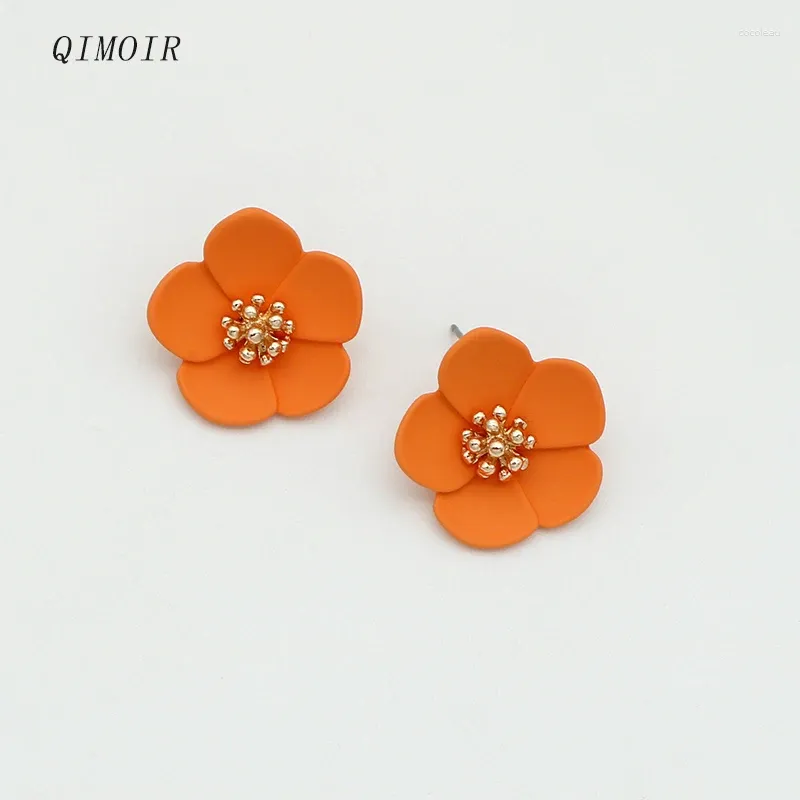 Brincos de pino flor laranja esmalte pétala metal pistil para mulheres designs de moda joias estilo presentes acessórios de festa c1069