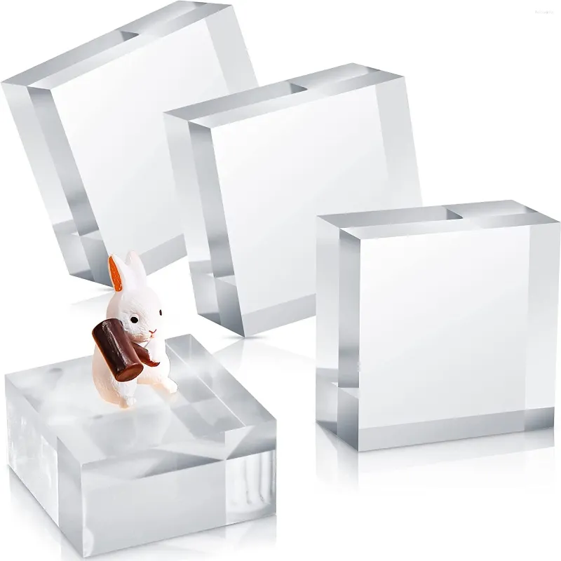 Haken 4 STKS Acryl Vierkant Displayblok 5x5x3 cm Helder Gepolijste Kubus Sieraden Stand Ring Showcase Houder Basis