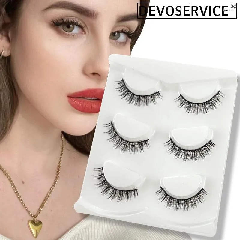 Faux Cils DEVOSERVICE 3 paires de Cils bouclés naturels 3D Extensions de Cils de vison Sexy Faux Cils maquillage fournisseur en gros