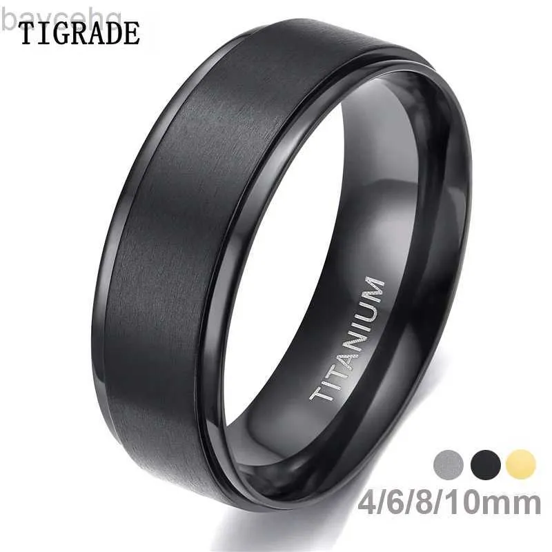 Anneaux de mariage Tigrade 4/6/8/10mm noir titane Bague homme brossé mariage bande femmes bagues de fiançailles couleur argent Bague Femme anneau bijoux 24329