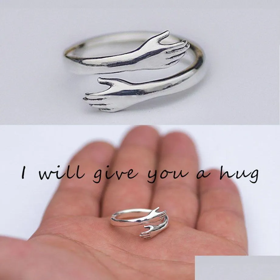 Band Rings 2022 Fashion 925 Sterling Sier Adjustable Ring I Will Give You A Hug Womens Love Couple Drop Delivery Jewelry Dh8Jl