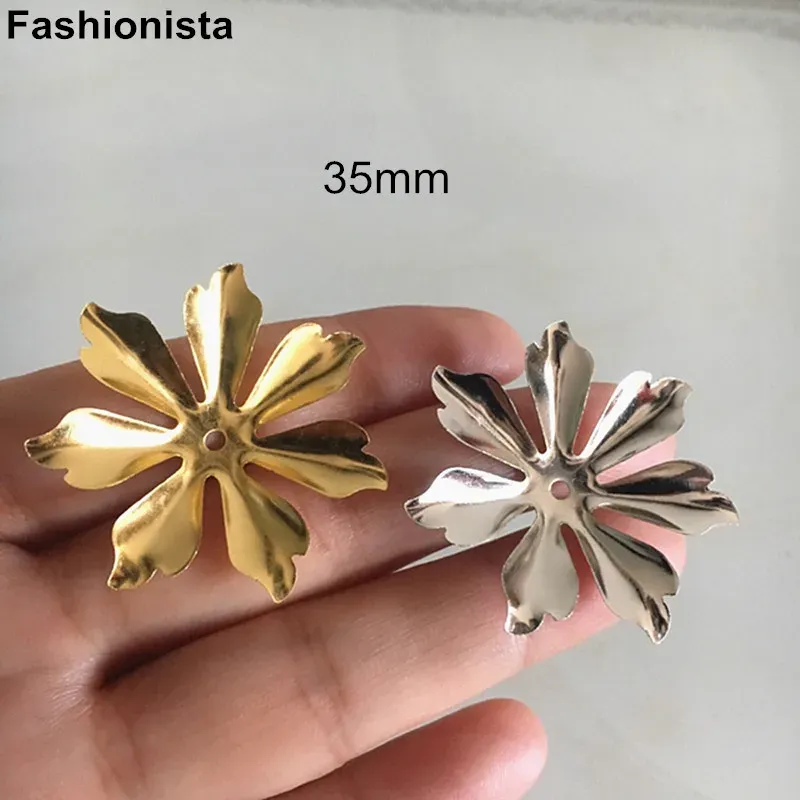 Components 50 pcs Metal 3D Flowers 35mm Gold/Silver Flower Bead Caps For Jewelry Crafts DIY Large Flowers For Decor Headwear