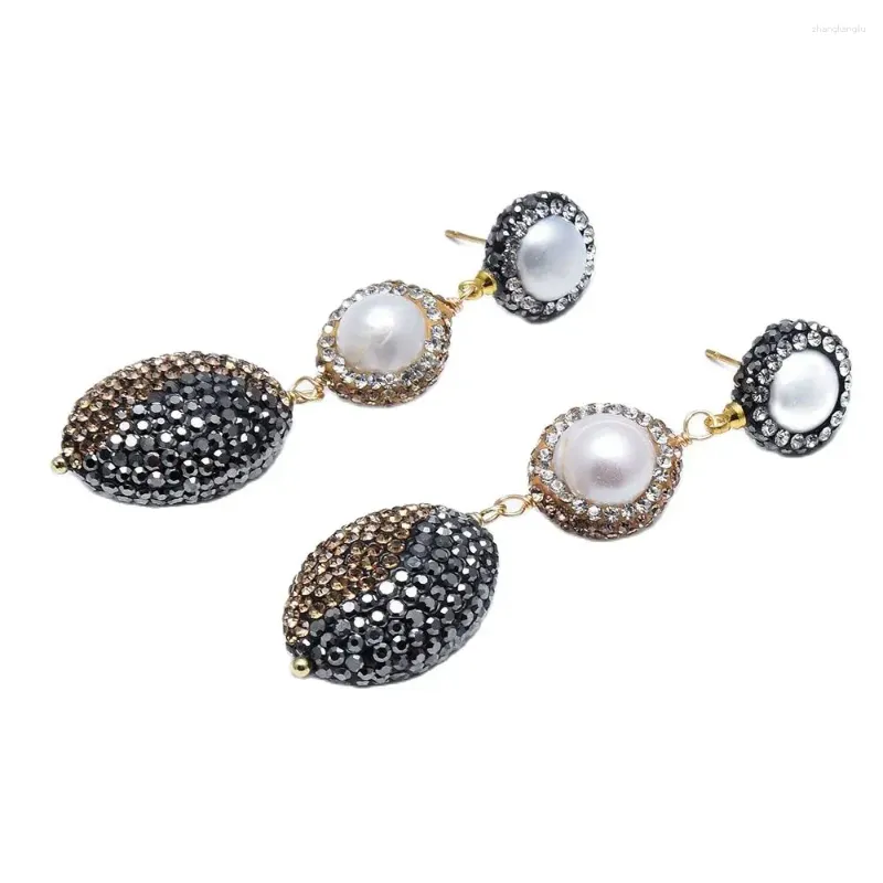 Dangle Earrings G-G Natural White Keshi Pearl Black Golden CZ Pave Oval Nugget Gold Plated Stud Handmade For Women