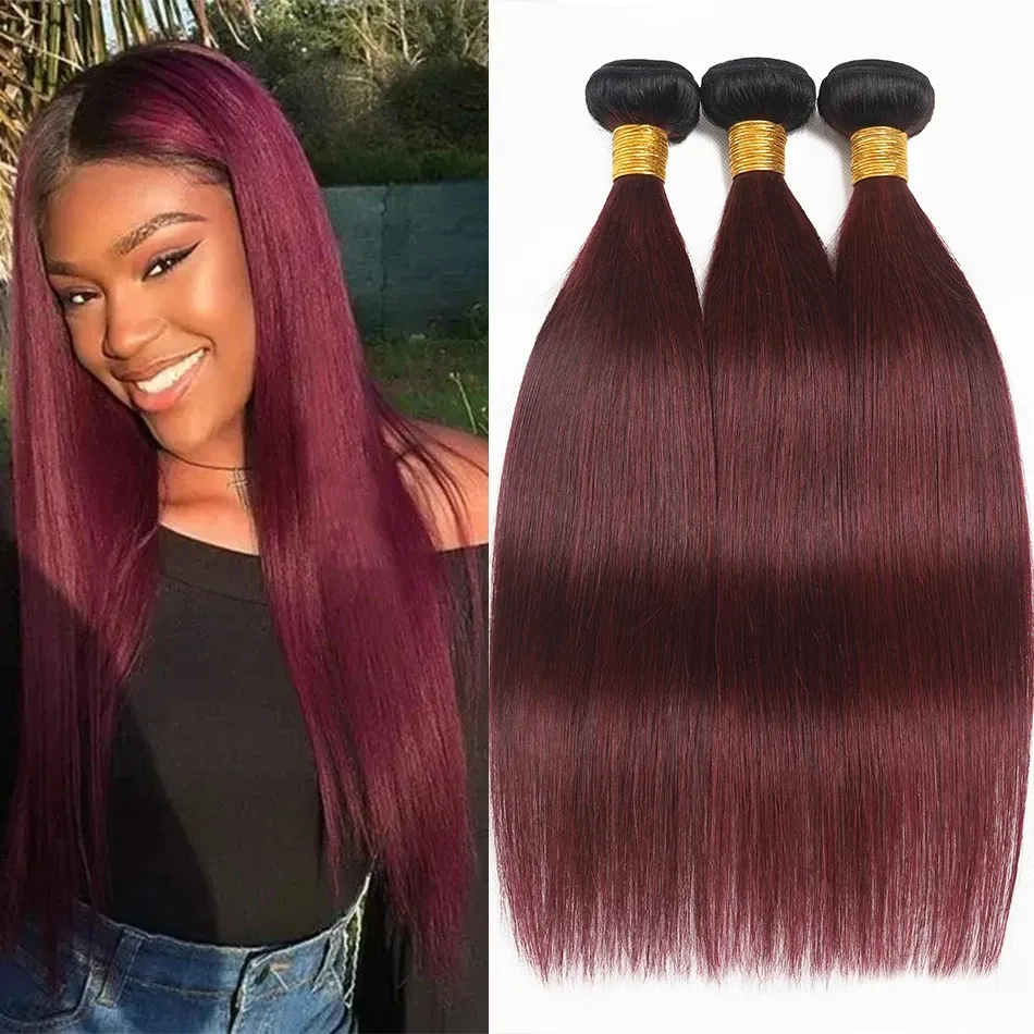 1B 99J Donker Bordeaux Menselijk Haar Bundels Ombre Steil Haar Bundels Braziliaanse Wijnrood Onverwerkte Virgin Weave Hair Extensions