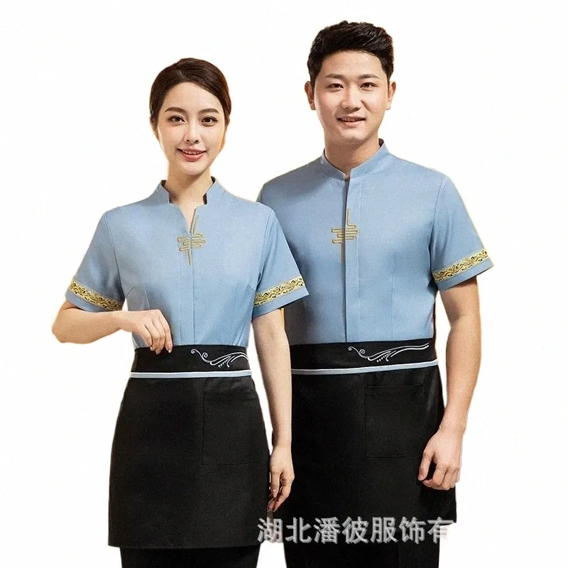 Club hôtel serveur vêtements de travail à manches courtes ferme chinoise thé restaurant restauration personnel uniforme vêtements d'été z2xa #