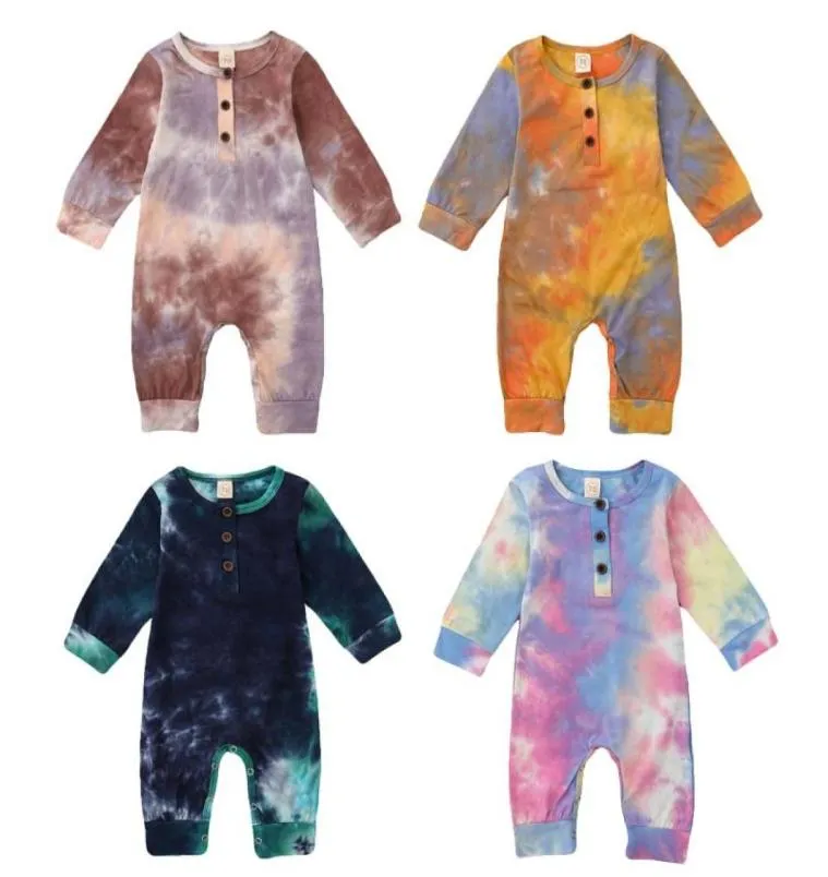 Tute 2021 Primavera Autunno Baby Boy Girl Button Pagliaccetti Manica lunga Tie Dye Stampa One Piece Tuta Autunno Vestiti caldi9947341