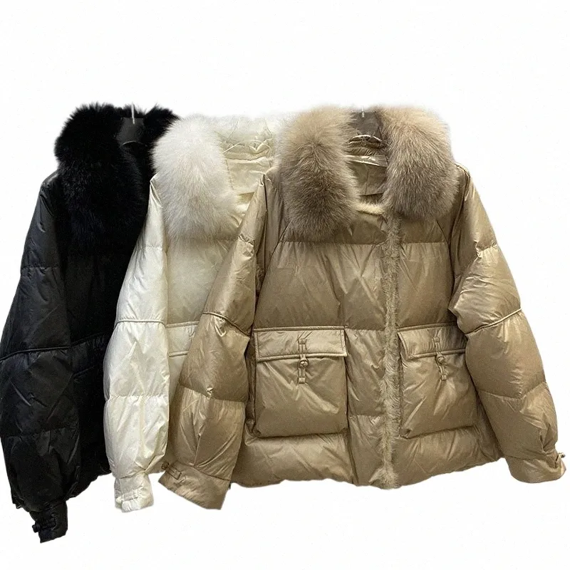 2023 Fi outono inverno real casaco de pele de vison feminino natural pato branco penas jaqueta de luxo outerwear solto streetwear a7PJ #