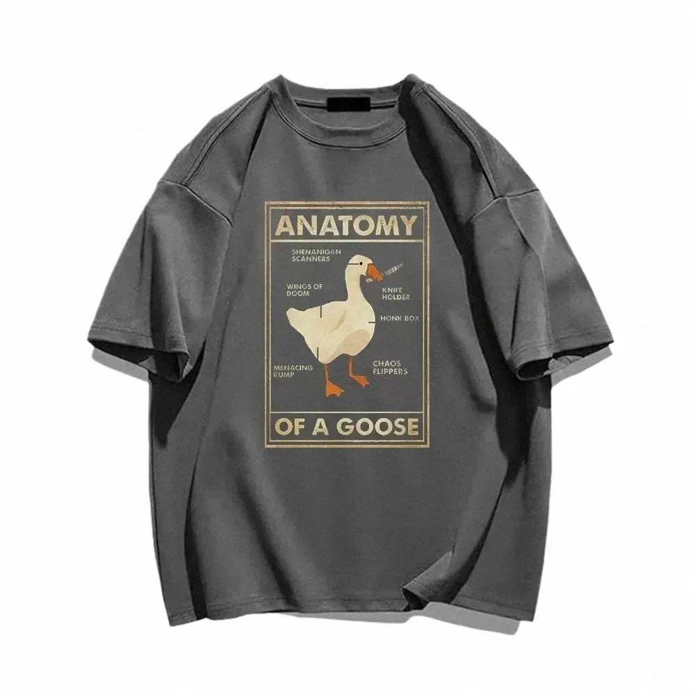 goose Anatomy Funny Duck Graphic Gamer Retro Men's Black T-Shirt Gothic Men's T-Shirt Ullzang Street Plus Size Women's T-Shirt f0Xn#