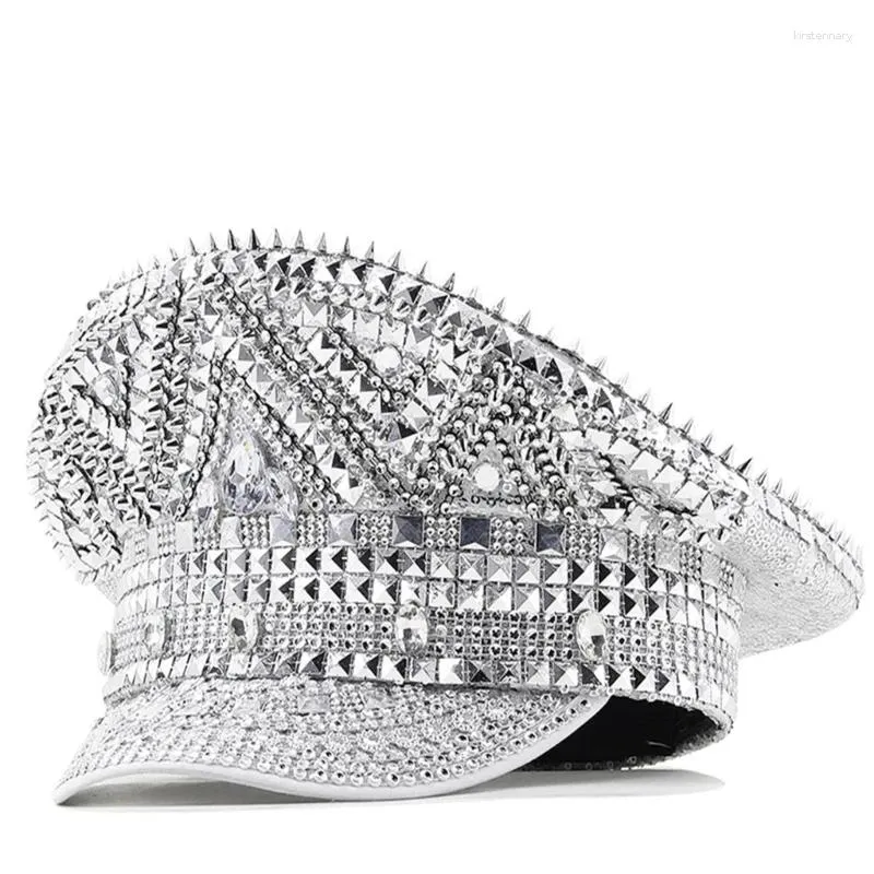 Baskenmütze, mit Juwelen besetzter Hut, schwerer Kristallkapitän, vielseitig einsetzbar für Männer, Frauen, Tänzer, Komiker