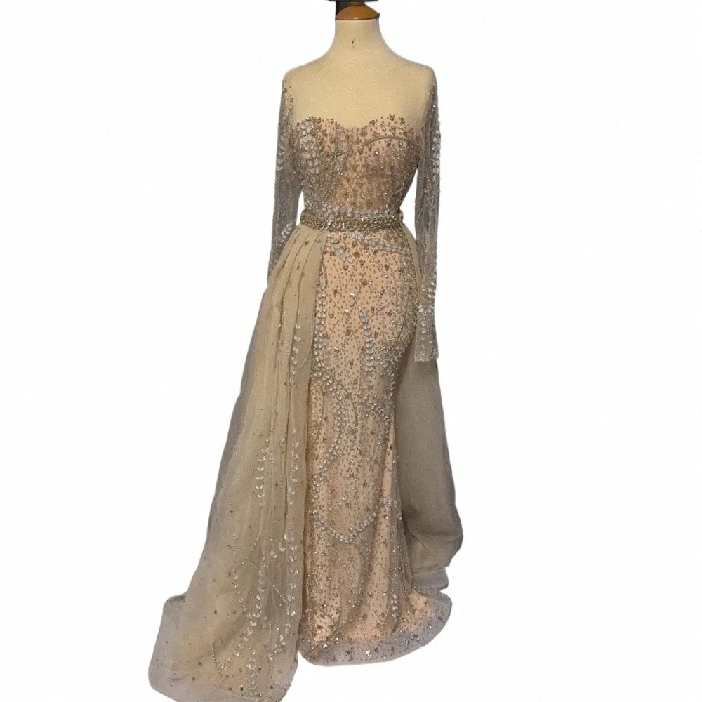 Serene Hill Elegant Arabisch nackt Meerjungfrau Abendkleider mit Perlen Rock Schnürung für die Hochzeitsfeier der Frauen 2024 LA72375 H7NC#