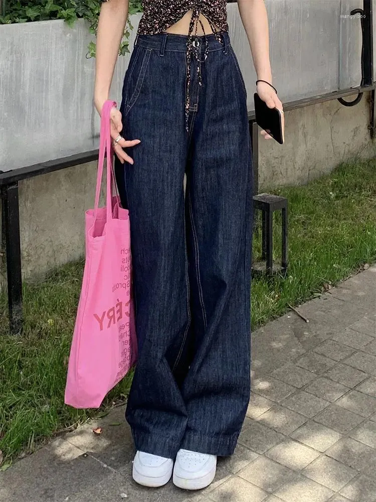Women's Jeans Woman Summer Korean Trend Japanese Fashion 2000s Aesthetic Kpop All-match Streetwear Casual Pockets Solid Color Pants