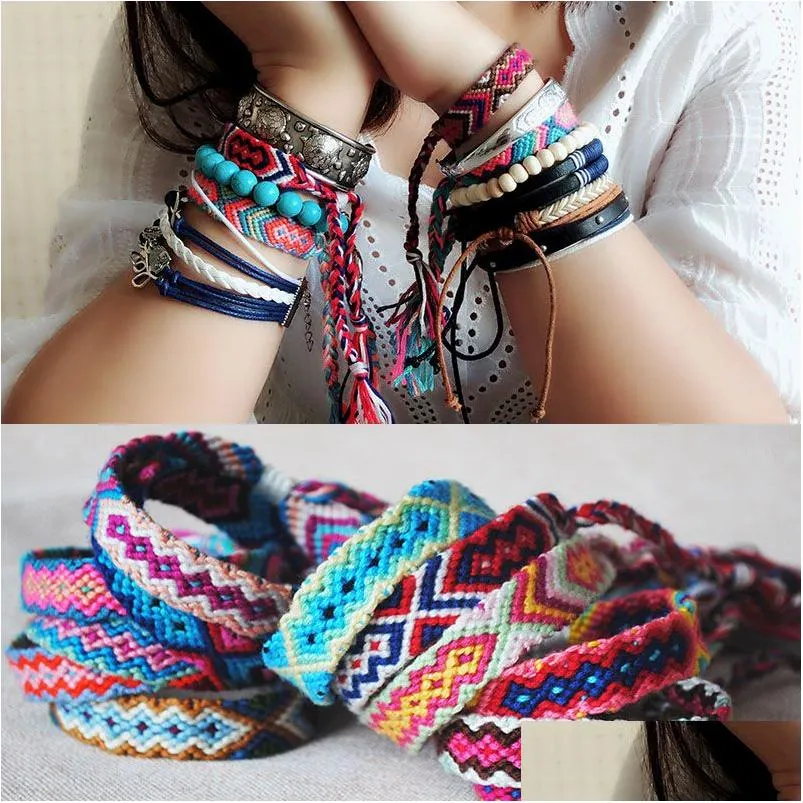 Identificação 12 Cores Bohemian Luxury Designer Jóias Mulheres Meninas Mticolor Corda Trançada Pulseira Estilo Nacional Handmade Adjustab Dhh5P