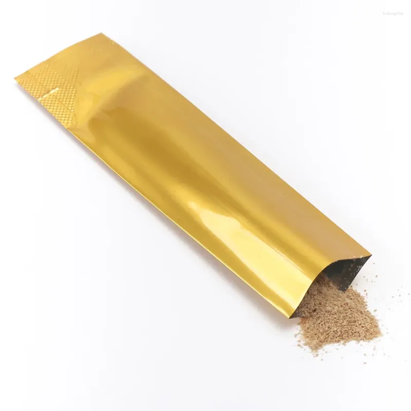 Sacs de stockage 100pcs diverses tailles d'or poudre individuelle feuille d'aluminium mylar pochette anti-odeur ouverte supérieure thermoscellée emballage de café sous vide