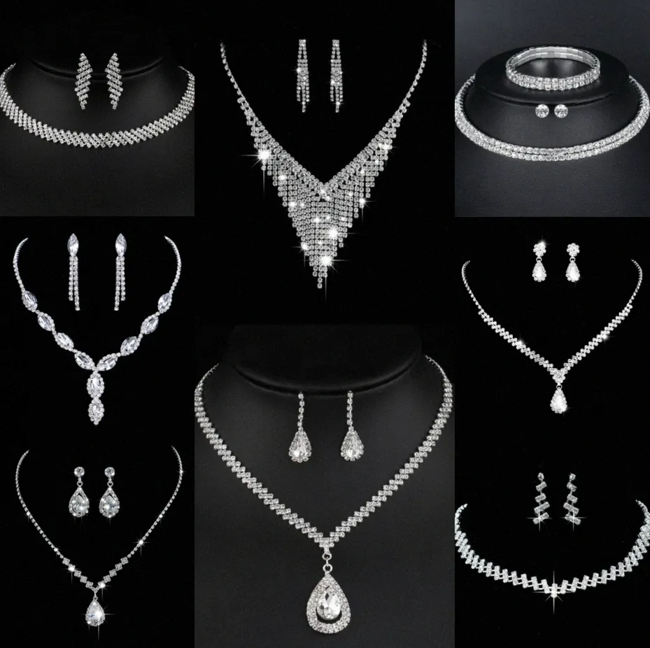 Waardevolle Lab Diamond Sieraden set Sterling Zilveren Bruiloft Ketting Oorbellen Voor Vrouwen Bruids Verlovingssieraden Cadeau r95Q #