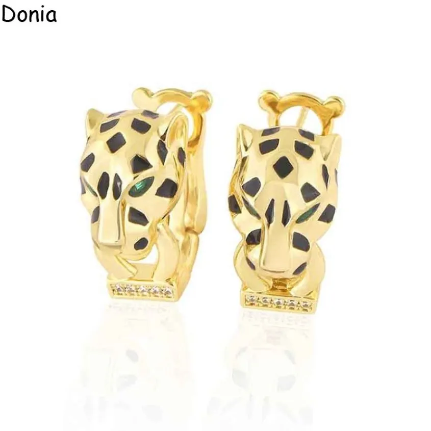 Donia Schmuck Luxus Ohrstecker Europäische und amerikanische Mode Doppelring Leopard Titan Stahl Micro-Set Zirkon dreifarbig kreativ D235b