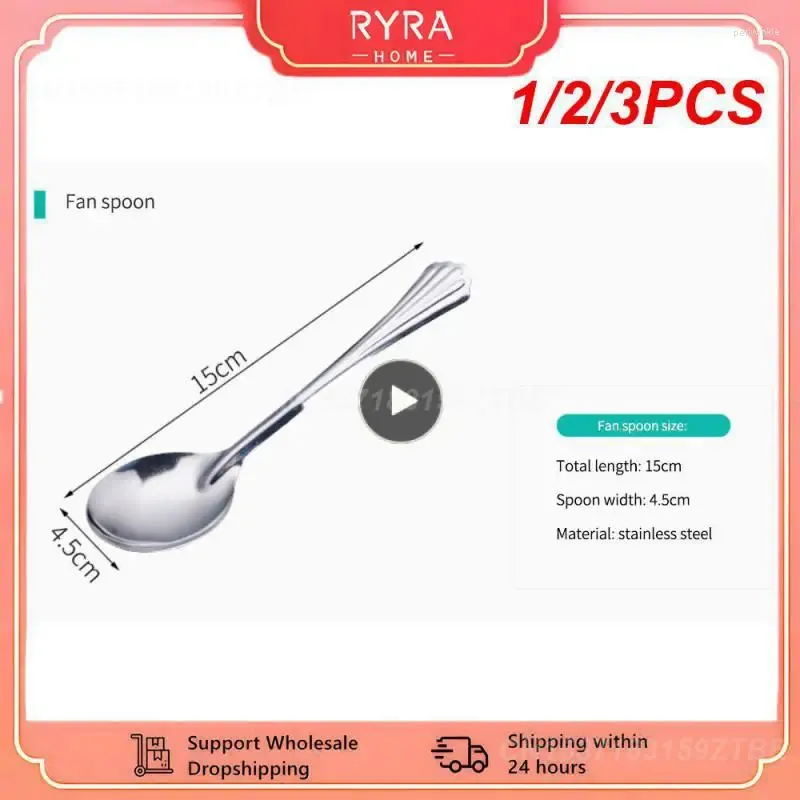 Spoons 1/2/3PCS Stainless Steel Spoon Tableware Soup Rice Flat SpoonFlat Chinese Deepened Large Capacity Mirror