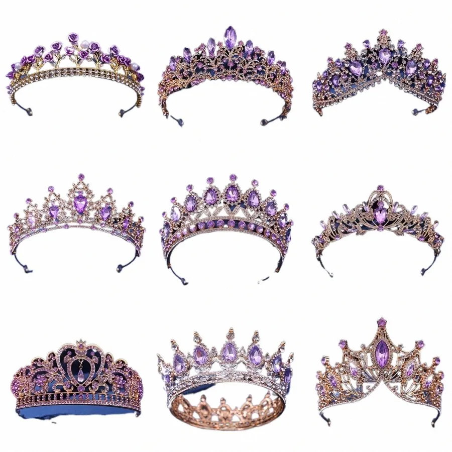 Rhineste Crown Purple Crystal Bridal Wedding Dr Tiaras and Crowns for Women Hair Jewelry Party Bride Prezent PROM PROM PROM N62T#