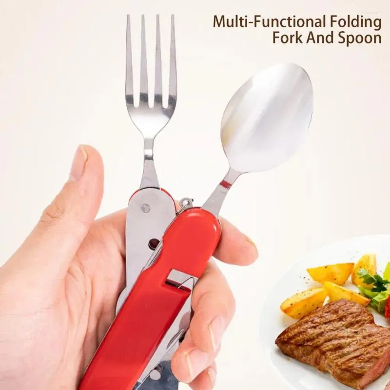 Ensembles de vaisselle pliant fourche et cuillère résistante à la chaleur détachable camping spork anti-scalding en acier inoxydable extérieur multifonctionnel