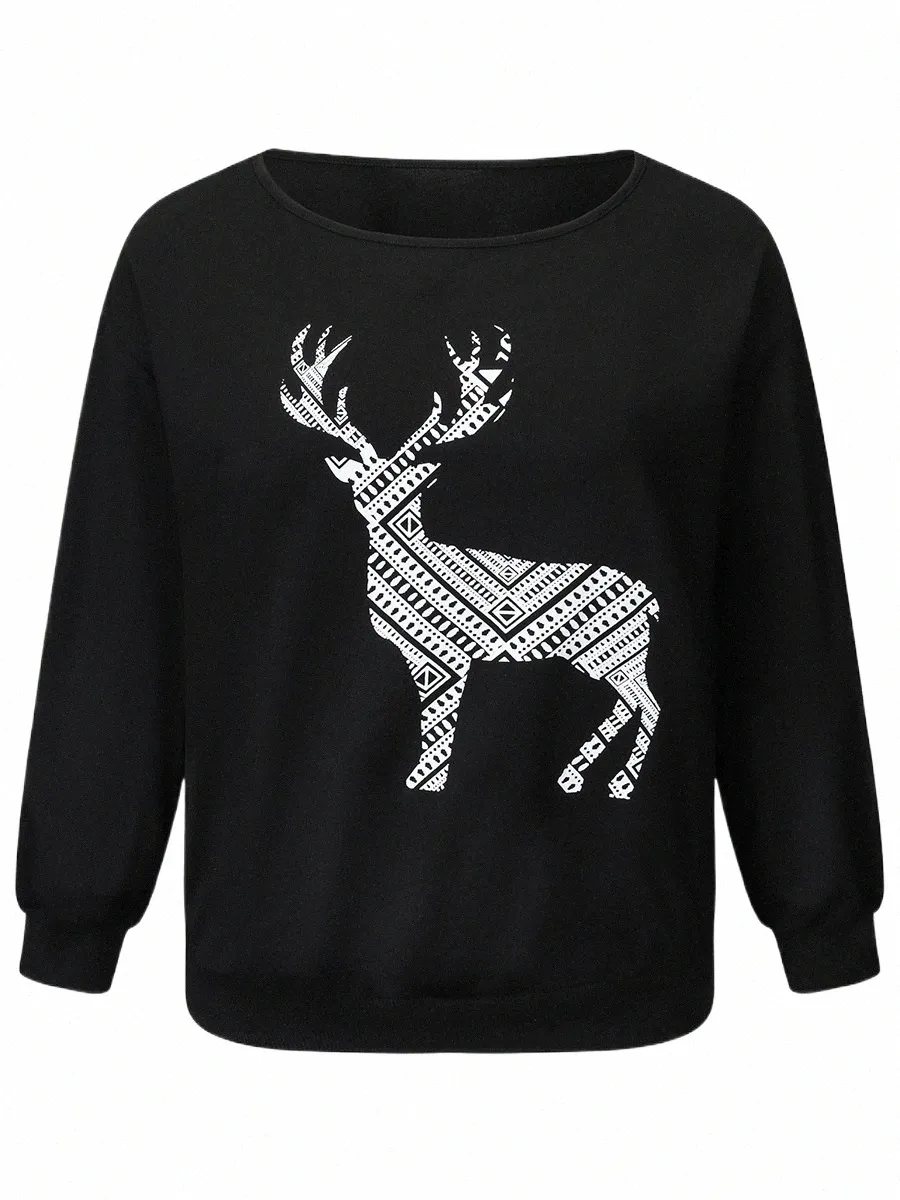 finjani jul hoodies plus size pretty älg t-shirts topp kvinnor vinter blusar 65mo#