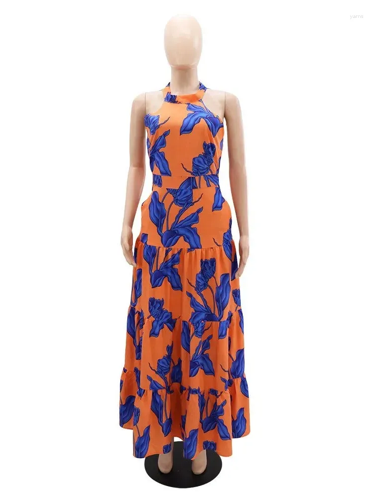 Womens Sleeveless Halter Lounge Dress with Leaves Print, Open Back, Tie  Neck, Side Pockets, Long Flowy Fit for Autumn from Dhgate Basic & Casual  Dresses - price 37.81