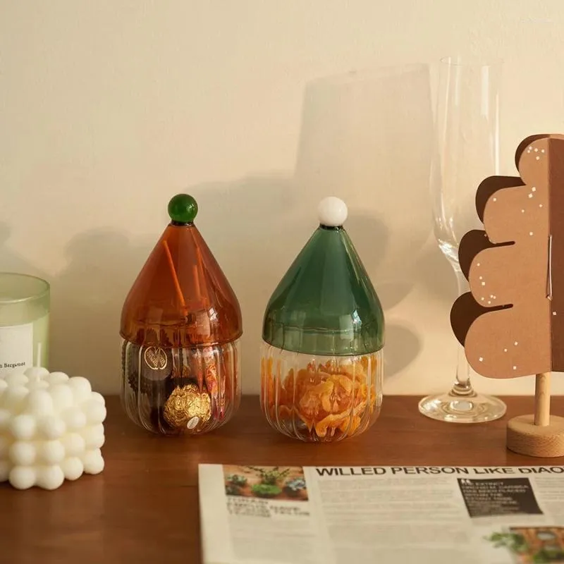 Ensemble de 2 tasses pot de stockage des aliments en verre avec couvercle en forme de chapeau, baril à biscuits, bol à bonbons décoratif pour la cuisine 290ml