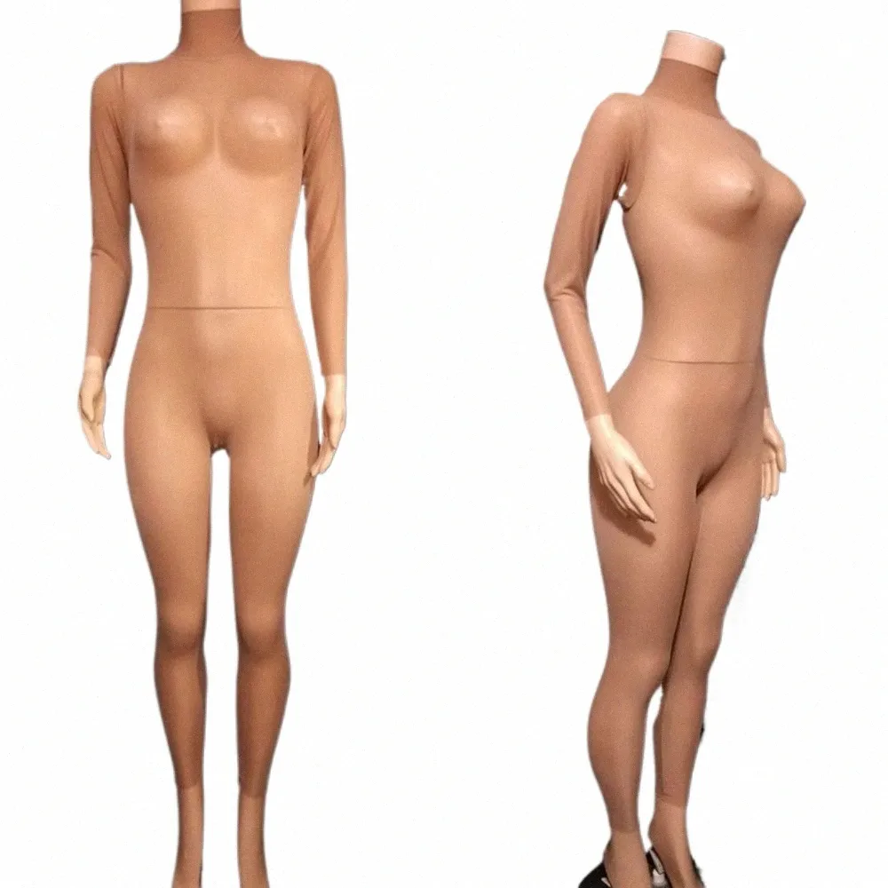 Nude perspectiva alta pescoço mangas lg macacões sexy para mulheres festa clube roupas palco cantor dança trajes apertados 17AF #