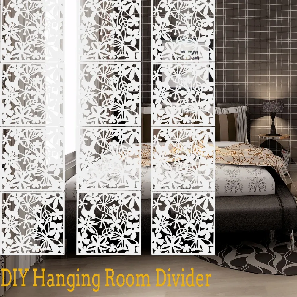 Dividers 12pcs Butterfly Bird Flower Hanging Screen Partition Divider Panel Room Curtain Home White Hanging Screen Partitions paravent