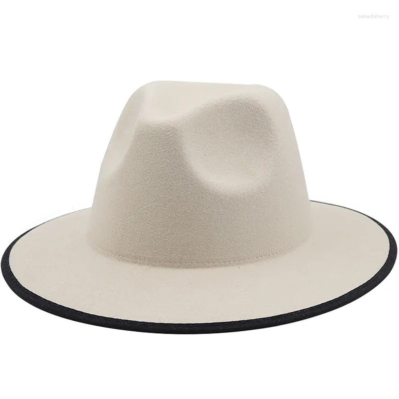 Basker enkla breda risten filt ull fedora hattar höst vinter bröllop fest trilby hatt män gentleman jazz 56-58 cm