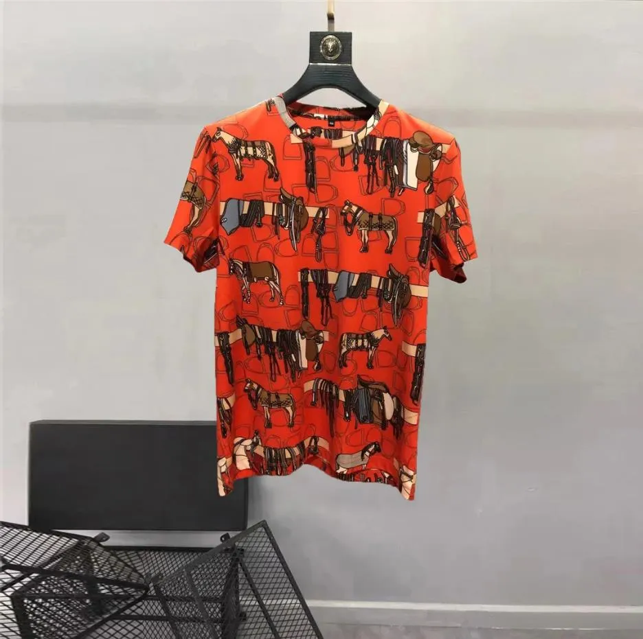 European and American men's wear summer 2024 new Red animal print with round collar and short sleeves Fashion T-shirt