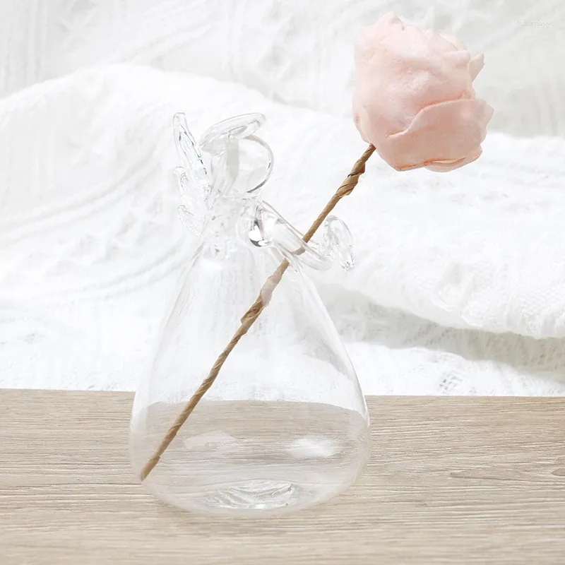 Vases 1Pc Angel Shaped Transparent Glass Flower Vase Hanging Plant Garden Decor 2024