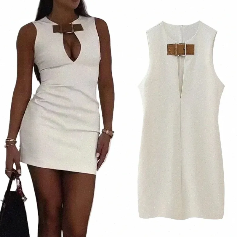 Traf Sleevel Mini Dr Femme Découpé Blanc Bodyc Dr Femmes Boucle Sexy Court Dres 2024 Summer Party Dres 02dI #