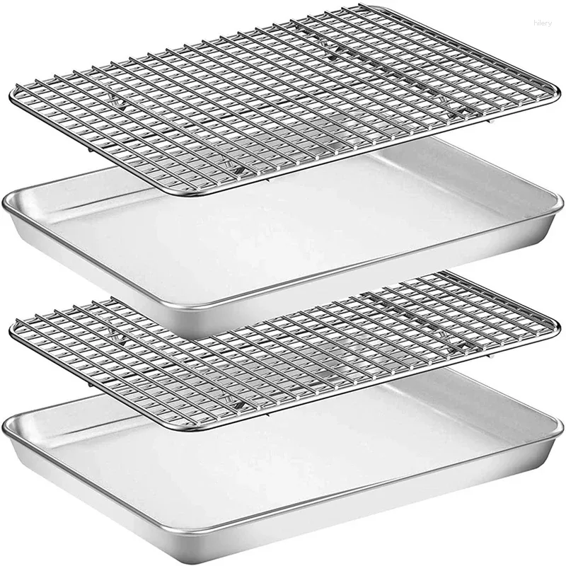 Ensemble de plaques de cuisson à double chaudière, poêle à biscuits/grille-pain en acier inoxydable, plateau de four avec grille de refroidissement, Non toxique, résistant, facile à nettoyer