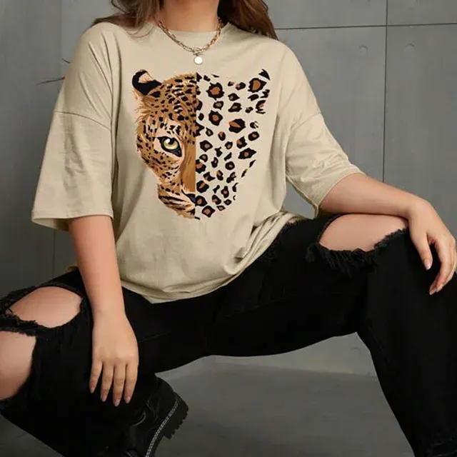 Leopard Print T-Shirt Womens - Vintage Loose Fit Tee, Plus