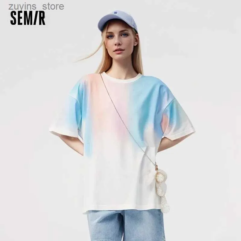 Koszulka damska Semir T-shirt z krótkim rękawem Kobiety Średniej długości ponadgabarytowy królik zrzucany pullover Trendowe letnie ubrania z barwnikami popularnymi24329