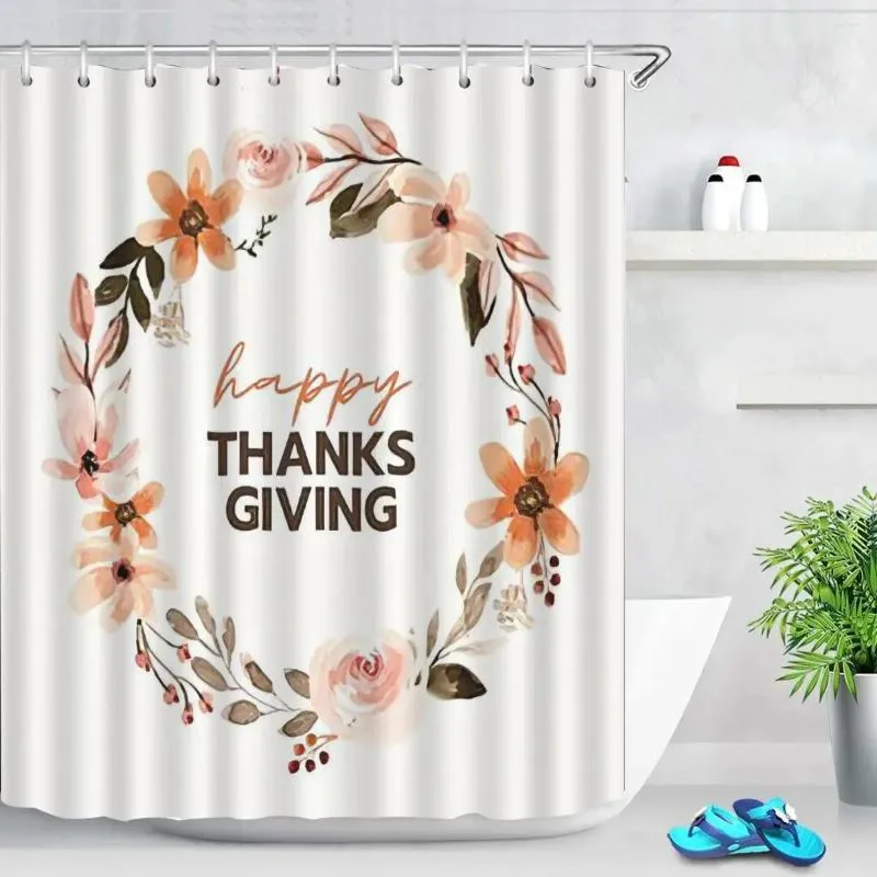 Shower Curtains Dwarf Pumpkin Curtain Maple Corn Food Bathroom Fall Harvest Thanksgiving Home Waterproof Decoration Hook