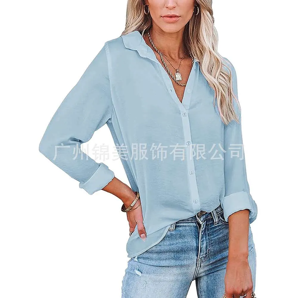 2024 outono feminino nova camisa feminina manga longa lapela sólida camisa casual 7p0dj
