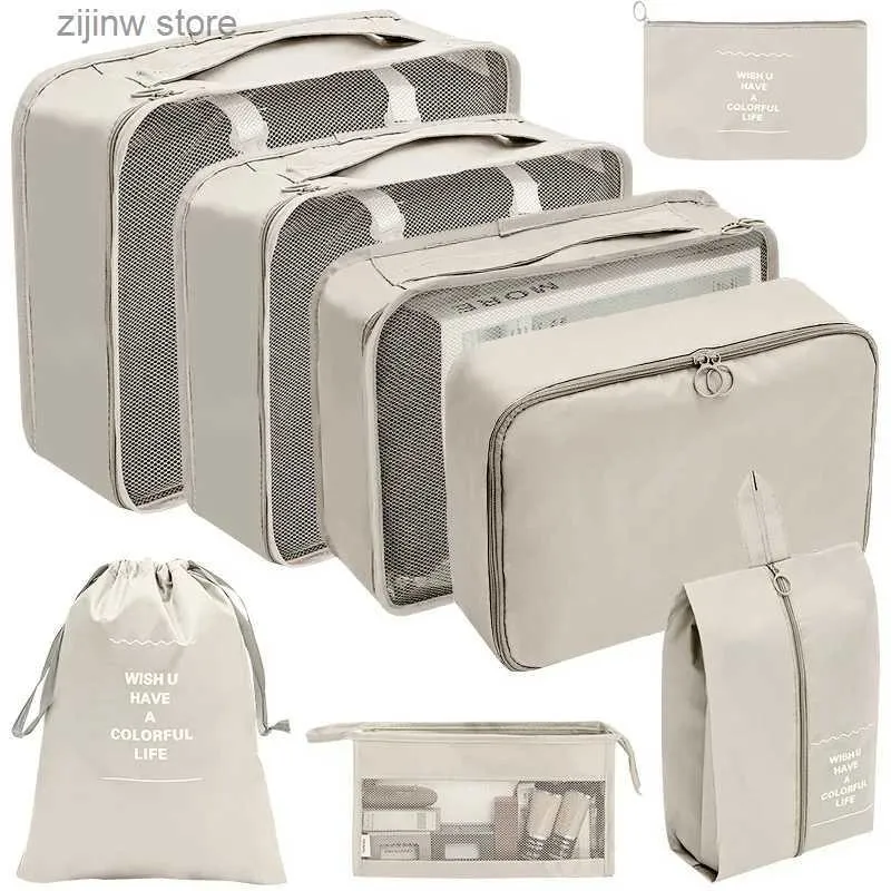 Autre organisation de stockage à domicile 8pcs / Set Sacs de rangement de bagages de grande capacité pour l'emballage Cube Vêtements Sous-vêtements Cosmétique Organisateur de voyage Sac de toilette Pochette Y24