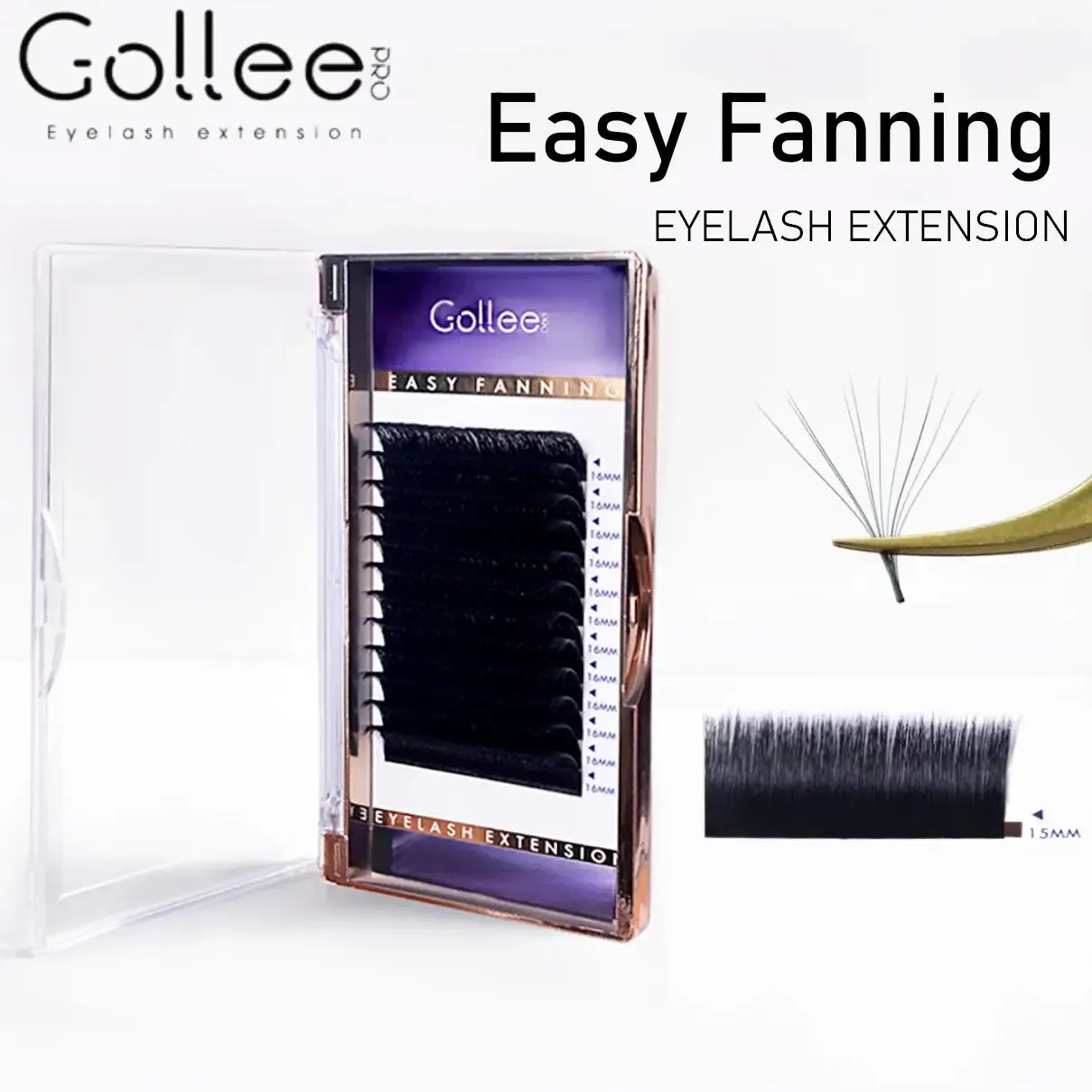 Ögonfransar Gollee Easy Fanning Lashes Faux Velvet En sekund gör fansen enskild lätt fransblomning ögonfransförlängning annorlunda längd