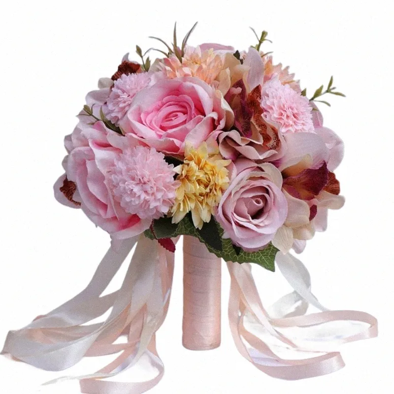 Yo Cho Bridal FR Bukiet Wedding Materiały sztuczna jedwabna róża Rose Pey Fr Wedding Bouquet Dahlia Orchid Quality Bukiety F1dv#