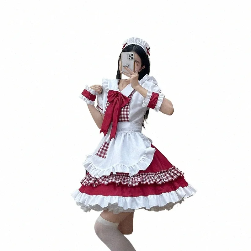 Costume de femme de chambre rouge noir Lolita Dr Big Bowknot Kawaii Costume de jeu de rôle Classique Style mignon Anime Cosplay Uniformes de serveur T8mH #