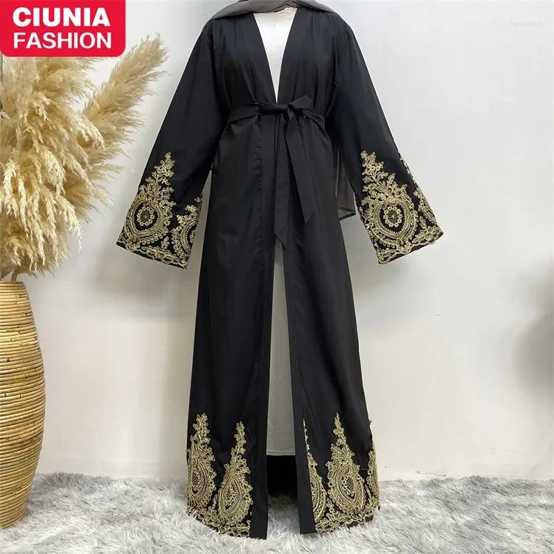 Etniska kläder ramadan kimono hijab mantel muslimska abaya klänning dubai långärmad applikation svart marockansk kaftan kalkon afrikanska klänningar för