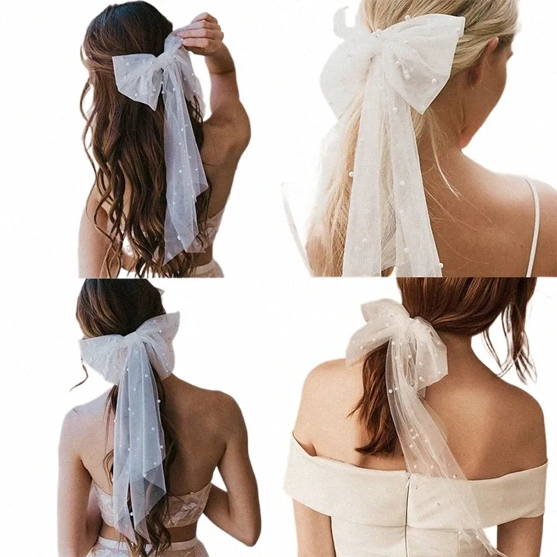 новые женские заколки для волос Lg Ribb Mesh Bow, элегантная заколка для волос с жемчугом, белая сетка, заколки для волос, свадебная вечеринка, аксессуары для волос для невесты G6kb #